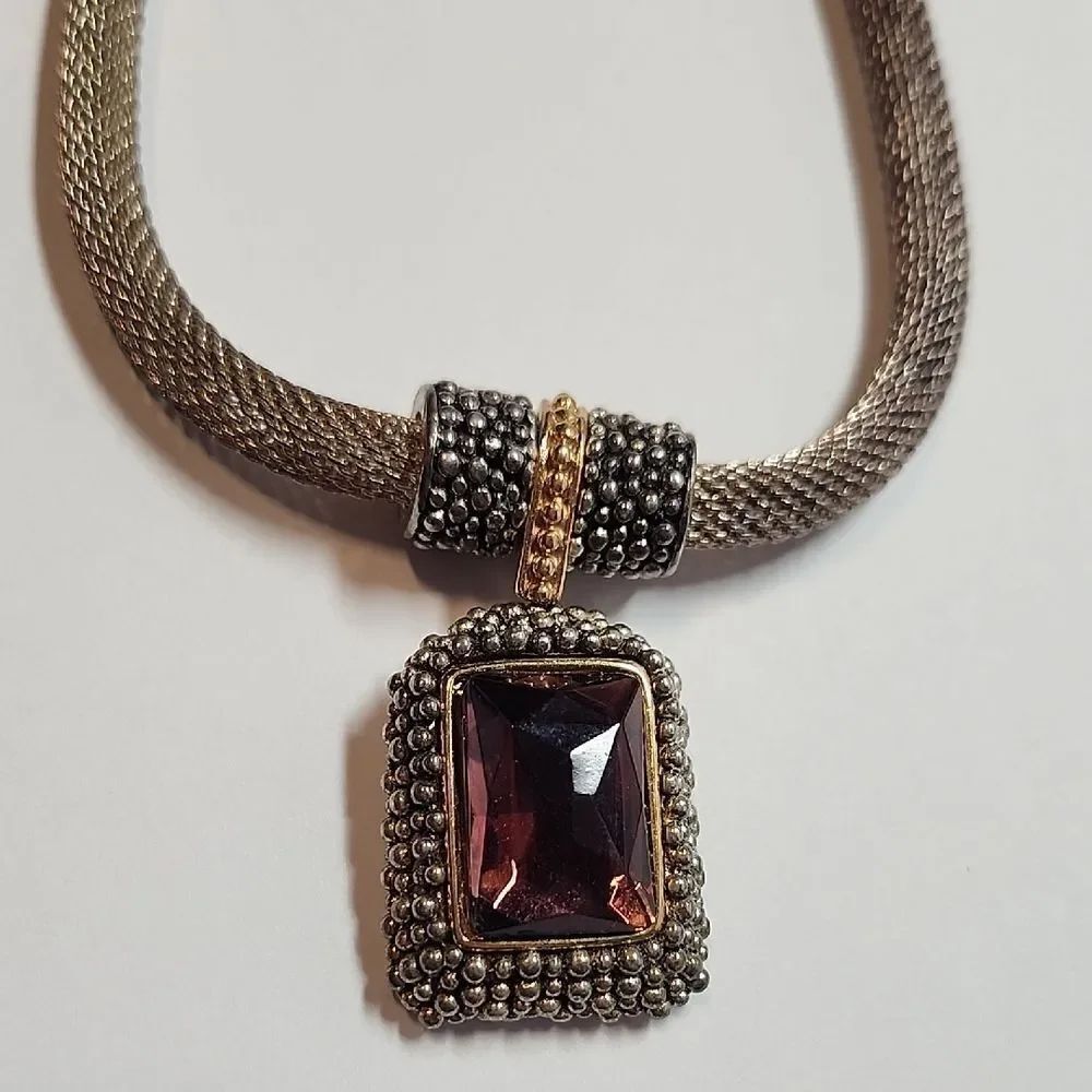 Premier Designs Purple Faceted Faux Stone Silvertone Goldtone Necklace 18"
